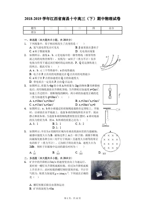 2018-2019学年江西省南昌十中高三(下)期中物理试卷