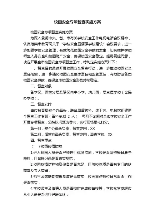 校园安全专项督查实施方案