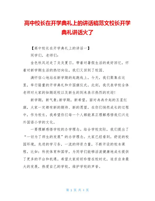 高中校长在开学典礼上的讲话稿范文校长开学典礼讲话火了