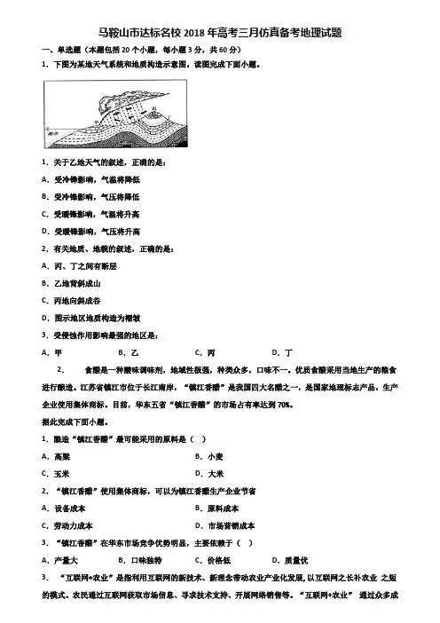 马鞍山市达标名校2018年高考三月仿真备考地理试题含解析