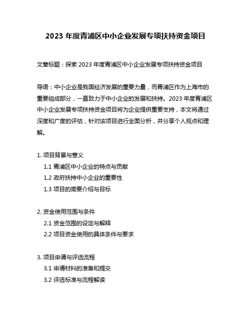 2023年度青浦区中小企业发展专项扶持资金项目