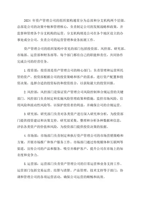 2024年资产管理公司组织架构和部门职能
