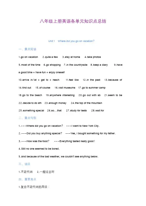 八年级英语上册各单元知识点总结