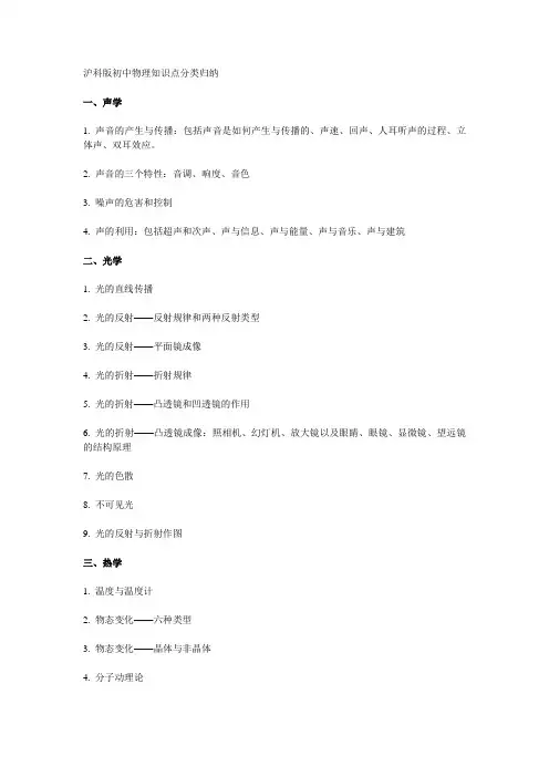 沪科版初中物理知识点分类归纳