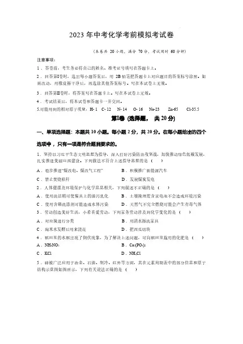 山西省临汾市部分学校2023年5月九年级中考模拟考试化学试题