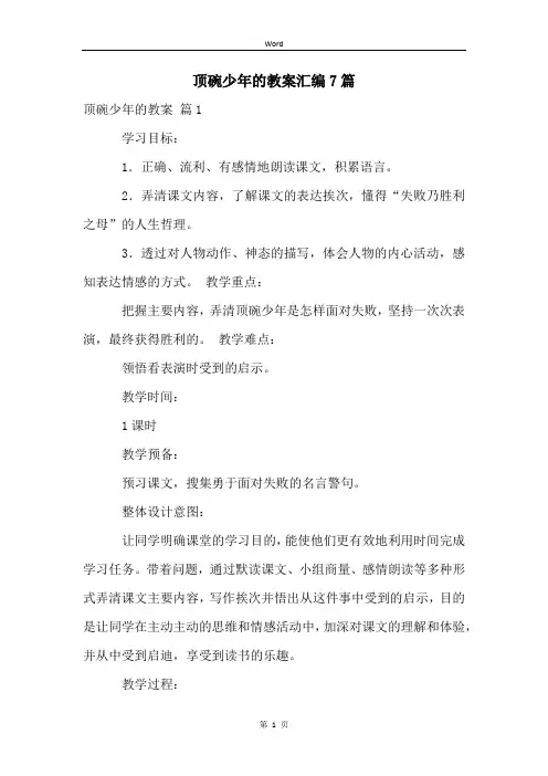 顶碗少年的教案汇编7篇