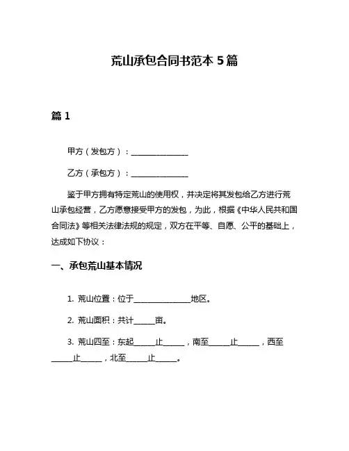 荒山承包合同书范本5篇