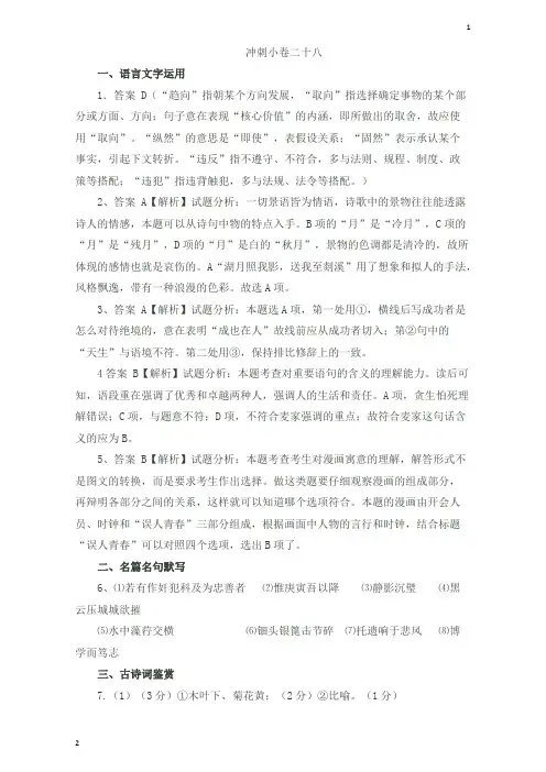 江苏省南通市海安县实验中学2019届语文高三下学期考前冲刺小卷二十八答案 Word版含答案