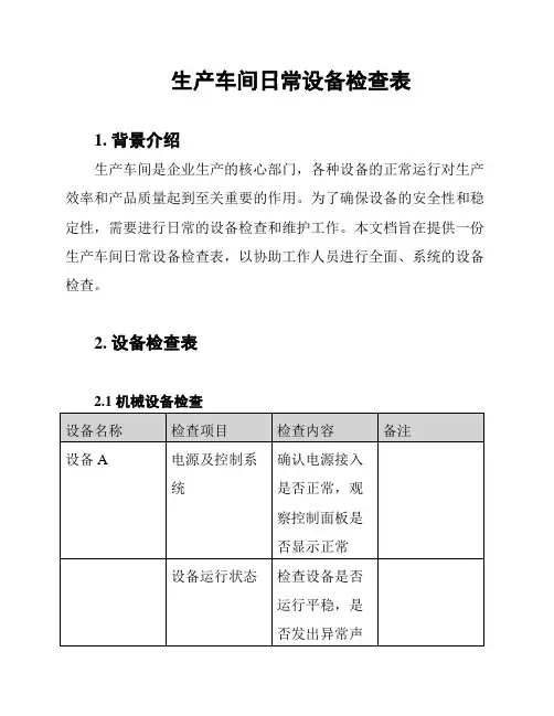生产车间日常设备检查表