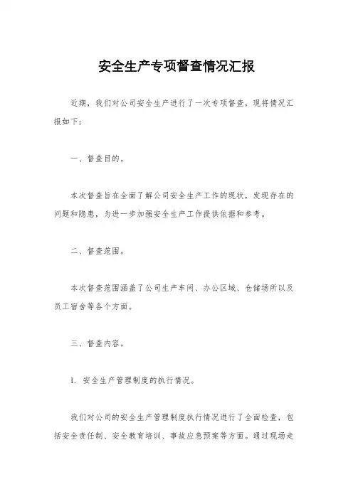 安全生产专项督查情况汇报