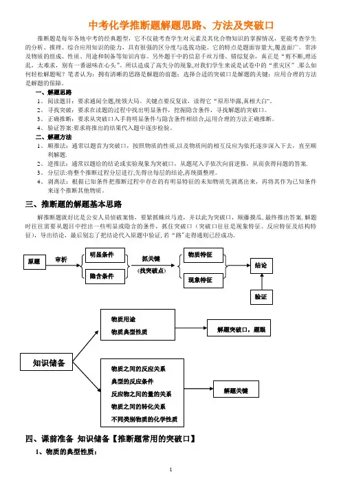 中考化学推断题解题思路、方法及突破口
