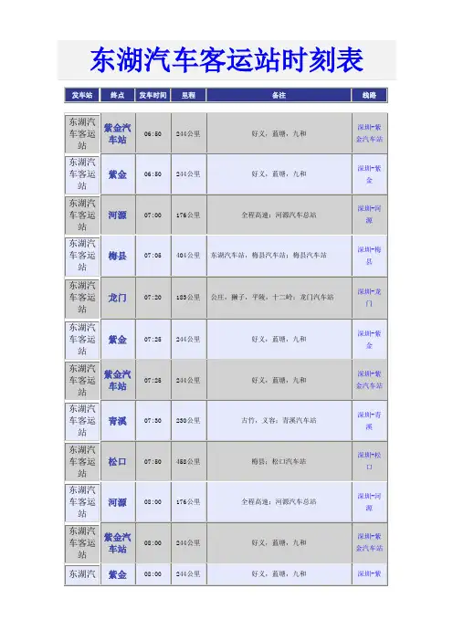 东湖汽车客运站时刻表