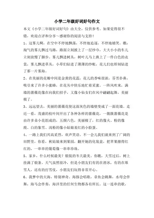 小学二年级好词好句作文