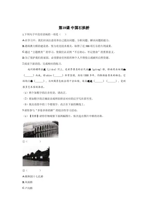 第18课《中国石拱桥》同步课时作业2021-2022学年部编版语文八年级上册