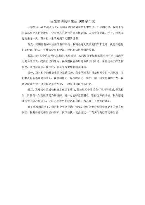 我憧憬的初中生活500字作文