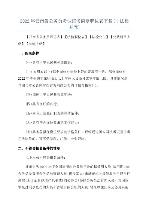 2022年云南省公务员考试招考简章职位表下载(非法检系统)