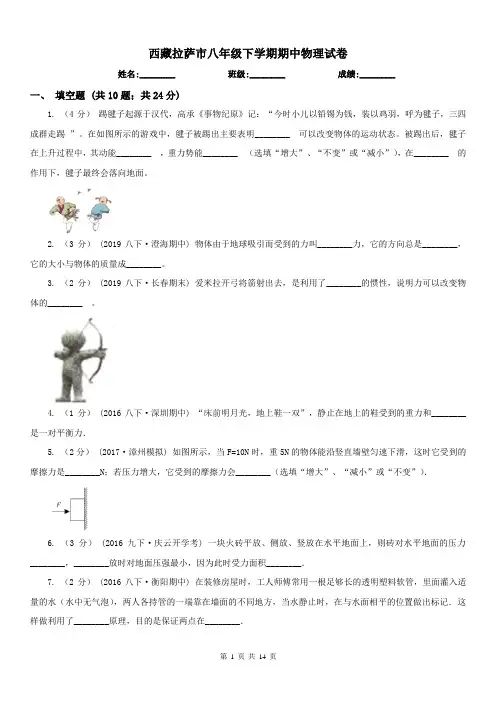 西藏拉萨市八年级下学期期中物理试卷
