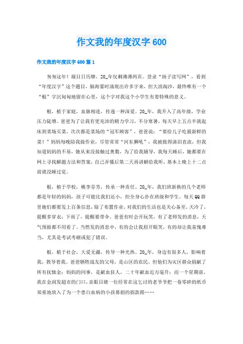 作文我的年度汉字600