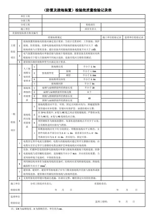 (防雷及接地装置)检验批质量检验记录表