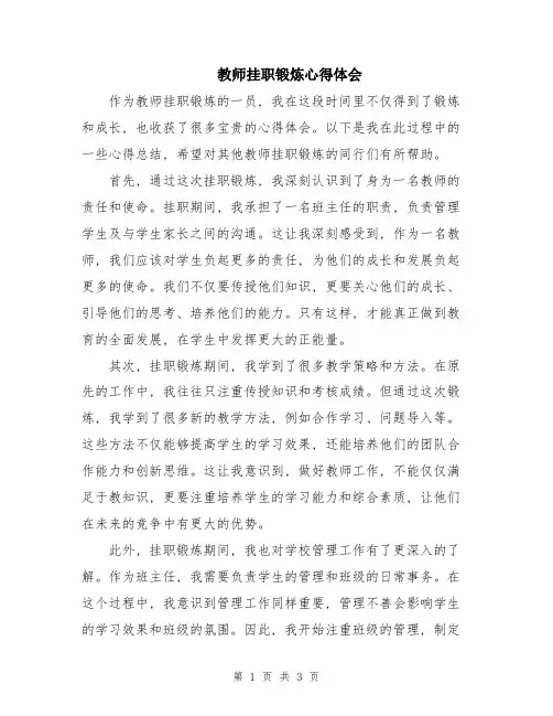 教师挂职锻炼心得体会