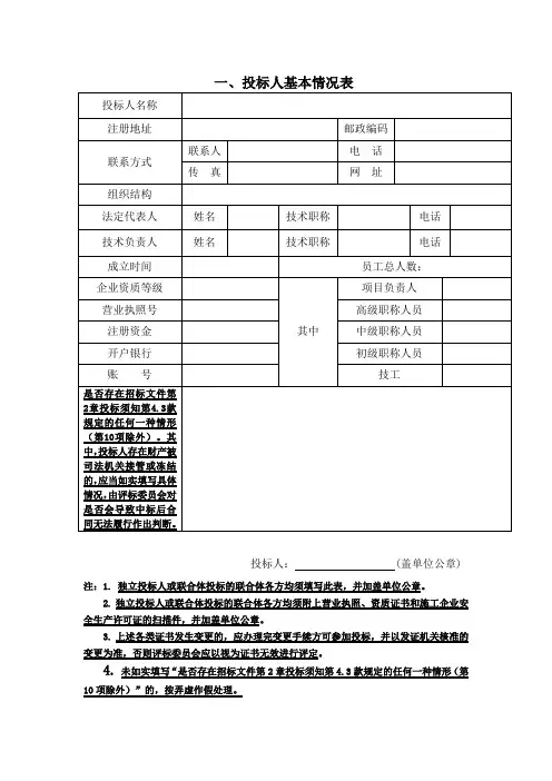 投标人基本情况表格式