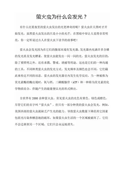 萤火虫为什么会发光