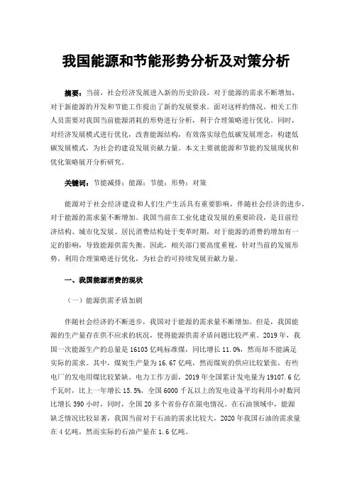 我国能源和节能形势分析及对策分析
