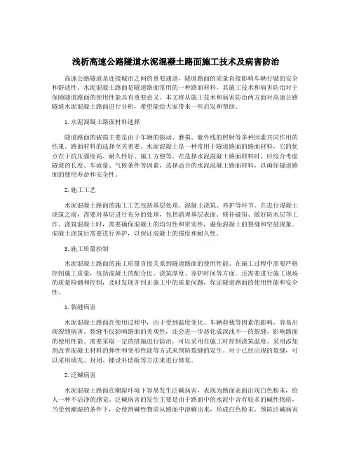 浅析高速公路隧道水泥混凝土路面施工技术及病害防治