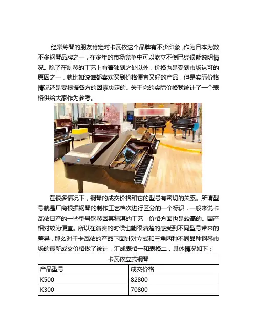 卡瓦依钢琴成交价格表