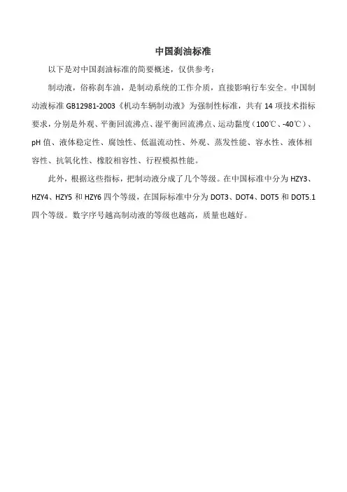 中国刹油标准