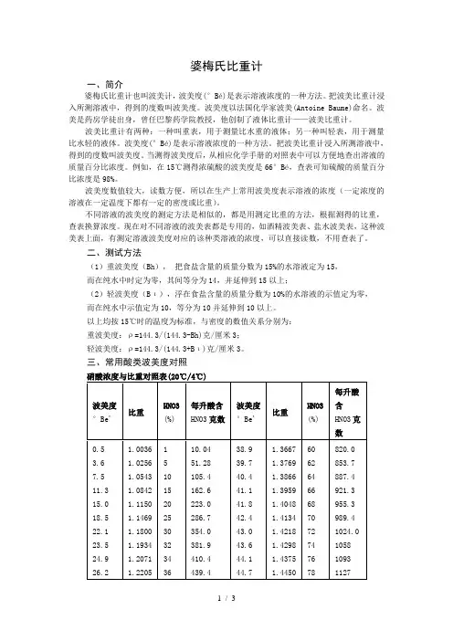 婆梅氏比重计及测试方法