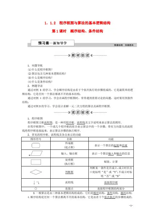 优化方案高中数学 第一章 算法初步 1.1.2第1课时顺序结构、条件结构学案 新人教A版必修3