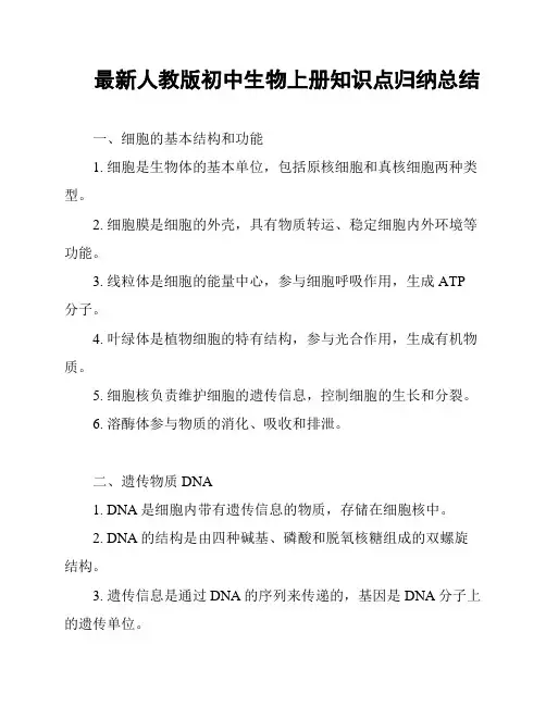 最新人教版初中生物上册知识点归纳总结