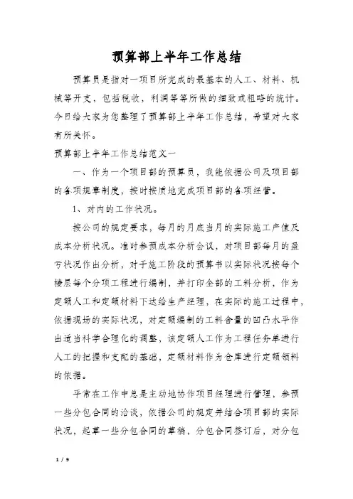 预算部上半年工作总结