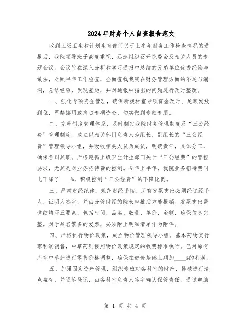 2024年财务个人自查报告范文（二篇）