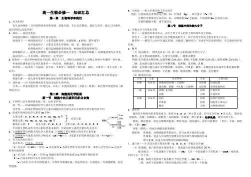 苏教版必修一生物复习知识点