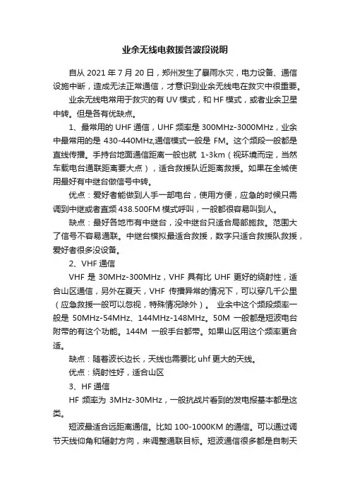 业余无线电救援各波段说明