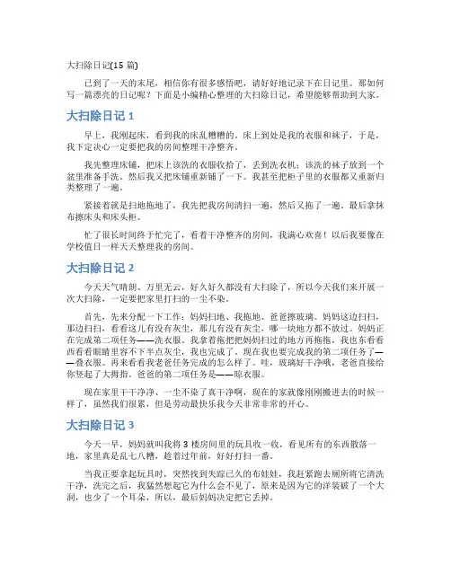 大扫除日记(15篇)