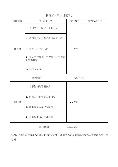 新员工入职培训流程及记录表