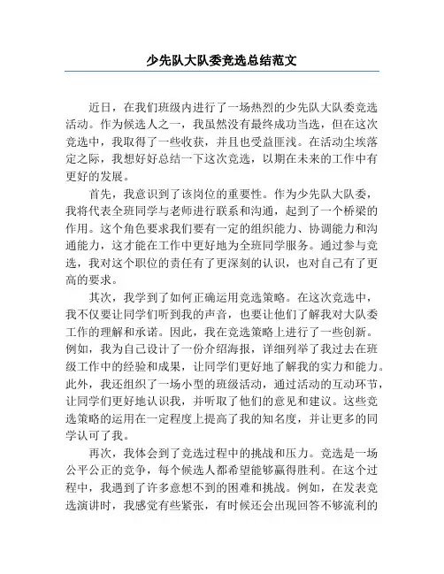 少先队大队委竞选总结范文