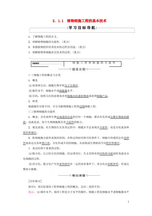 2020版高中生物 第2章 细胞工程 2.1 2.1.1 植物细胞工程的基本技术学案 新人教版选修3