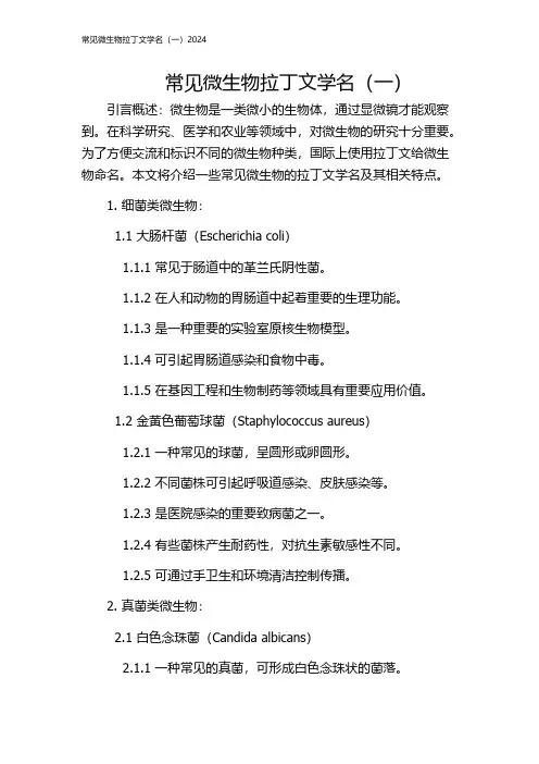 常见微生物拉丁文学名(一)2024