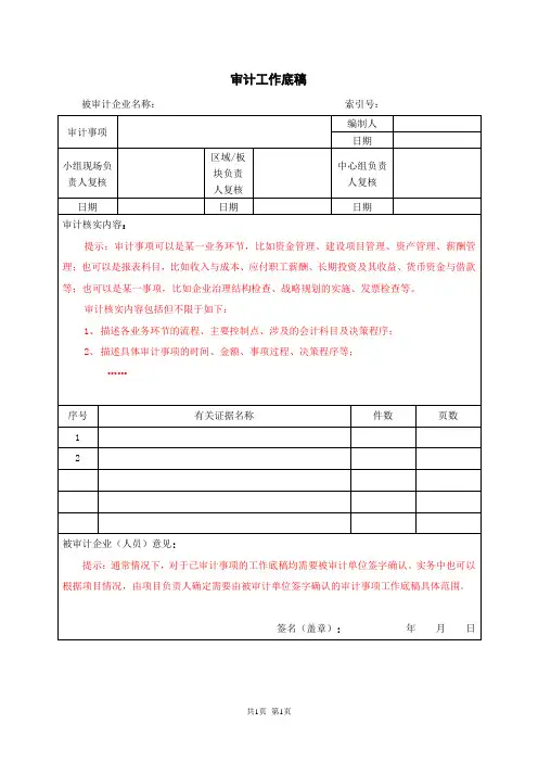 集团经济责任审计工作底稿格式参考