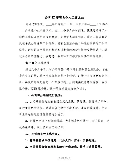 公司IT管理员个人工作总结（2篇）