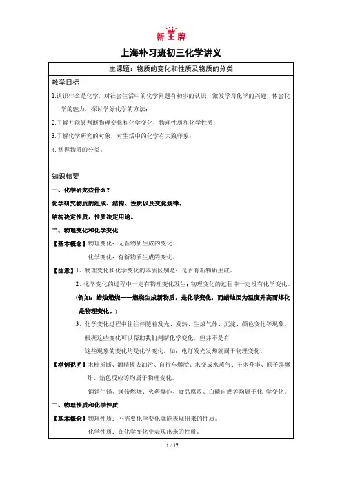 上海补习班初三化学讲义_新王牌教育