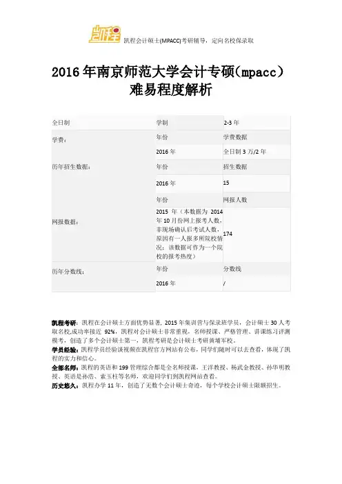 2016年南京师范大学会计专硕(mpacc)难易程度解析
