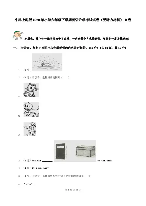 牛津上海版2020年小学六年级下学期英语升学考试试卷(无听力材料) B卷