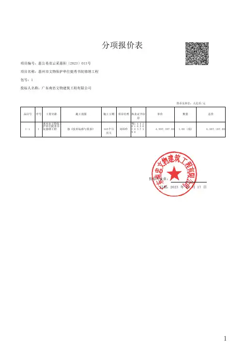 分项报价表