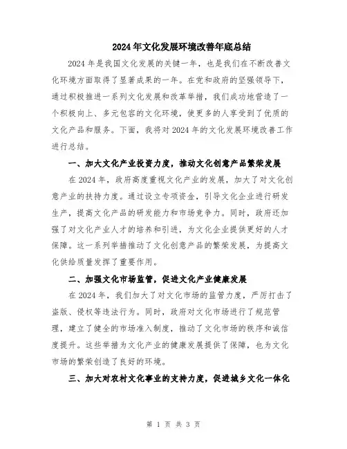 2024年文化发展环境改善年底总结