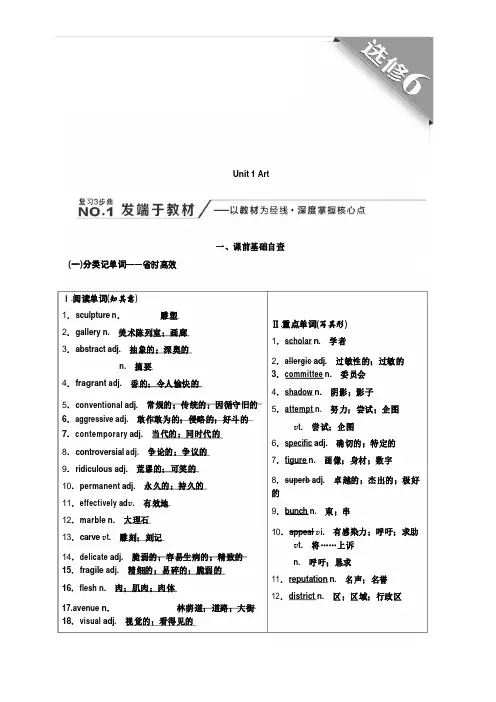 2020高考英语新增分方案大一轮人教新课改省份专用讲义：选修6Unit1Art含答案